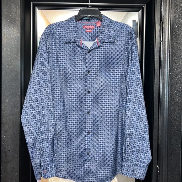 (EUC) NICE MENS BLUE PATERN DRESS SHIRT SZ XL - Picture 2 of 3